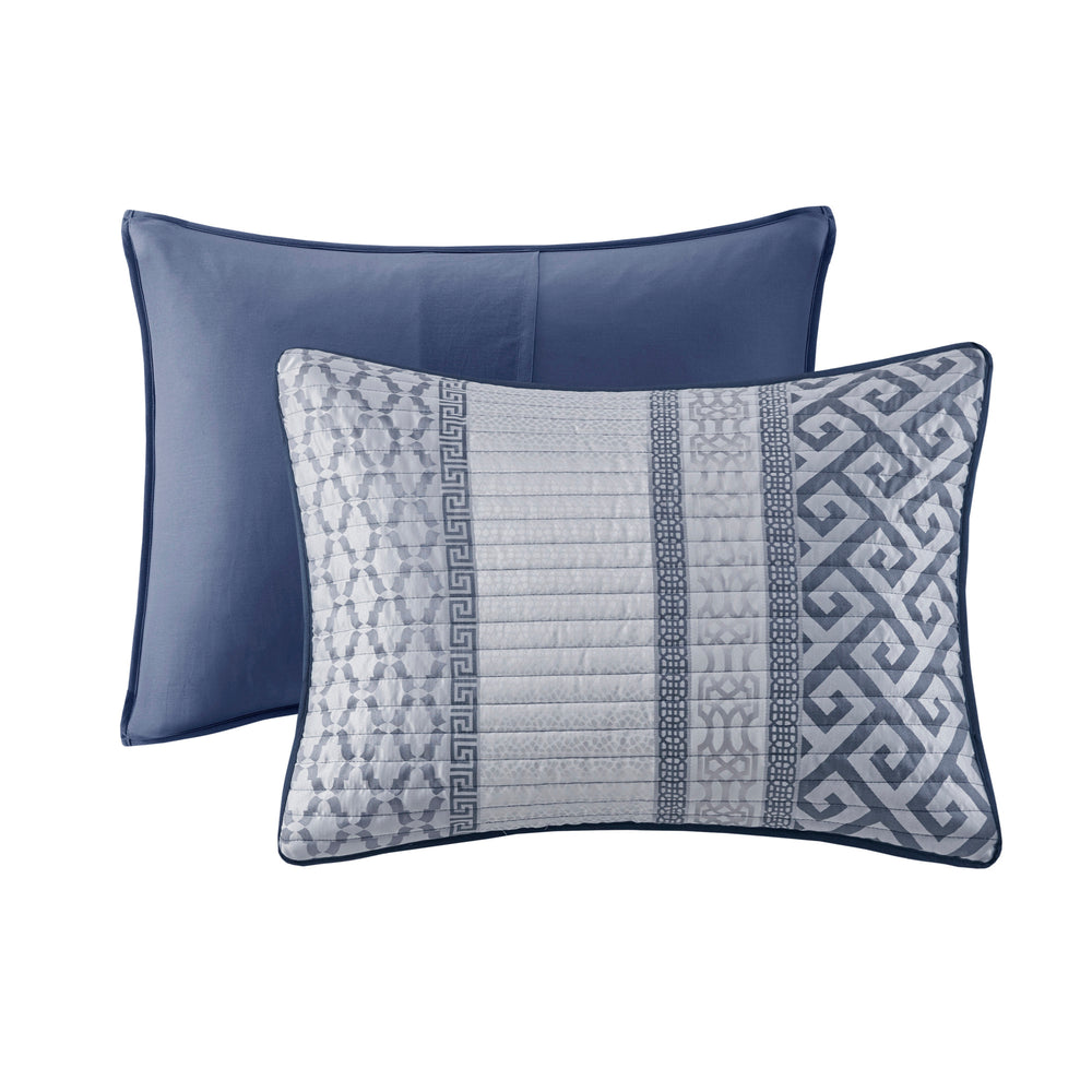 English Elm 4 Piece Jacquard Quilt Set Reversible Woven Stripe Design with Decorative Pillow for Full/Queen Navy 17.72 L x 15.75 W x 9.84 H B03597588