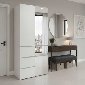 English Elm Elise Modular Wood Closet System with Mirror — White Melamine Durable Design, Ample Storage, Easy Assembly B040S00120