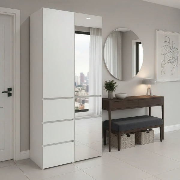 English Elm Elise Modular Wood Closet System with Mirror — White Melamine Durable Design, Ample Storage, Easy Assembly B040S00120