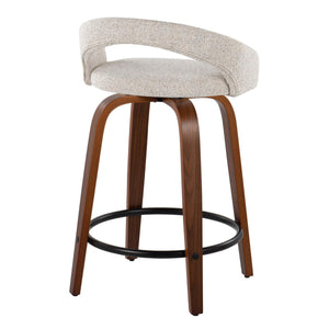 English Elm Fixed-height Swivel Counterstools with Walnut Bent Wood Legs and Upholstered Seats Set of 2 B202S01746