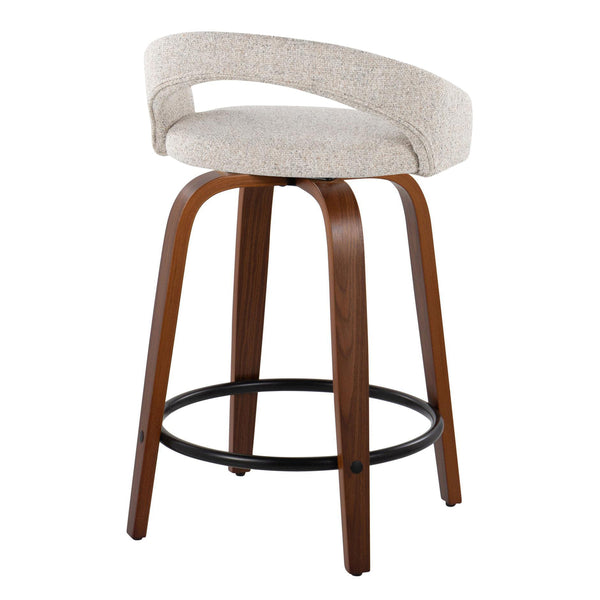 English Elm Fixed-height Swivel Counterstools with Walnut Bent Wood Legs and Upholstered Seats Set of 2 B202S01746
