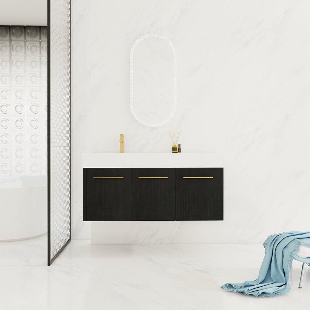 English Elm 48 Inch Wall-Mounted Bathroom Vanity With Sleek Resin Sink, Soft-Close Cabinet, Space-Saving Design W999S00263