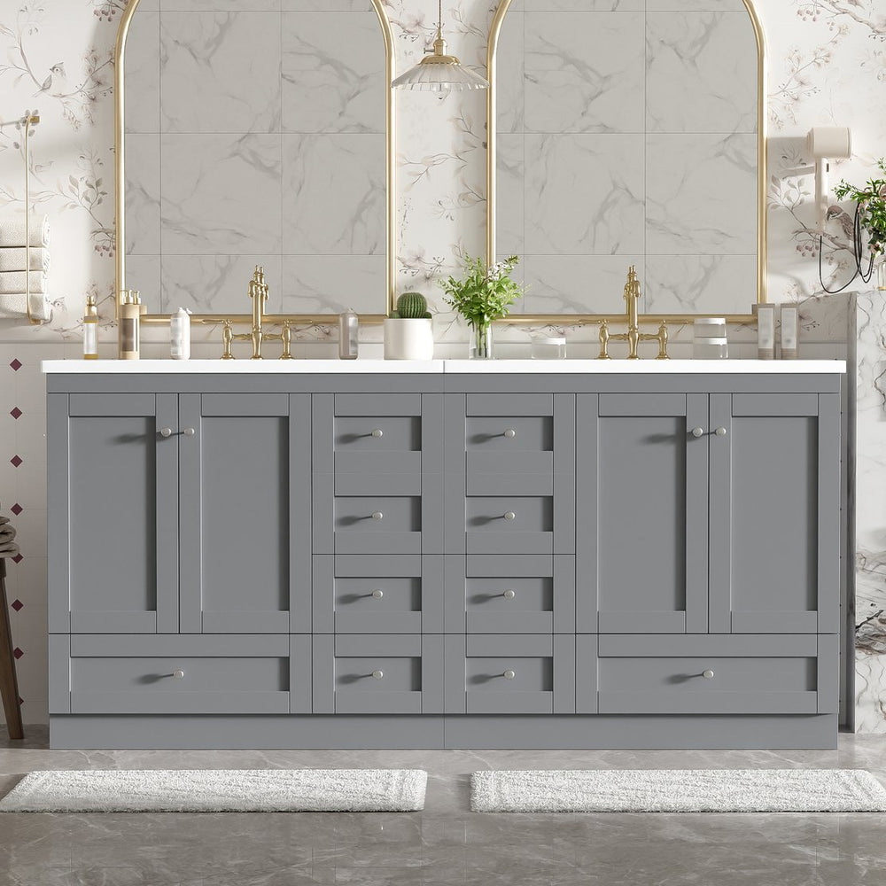 English Elm 72-inch Shaker Double Bathroom Vanity Gray Mdf with Resin Basins and Soft Close Storage N729P000029E