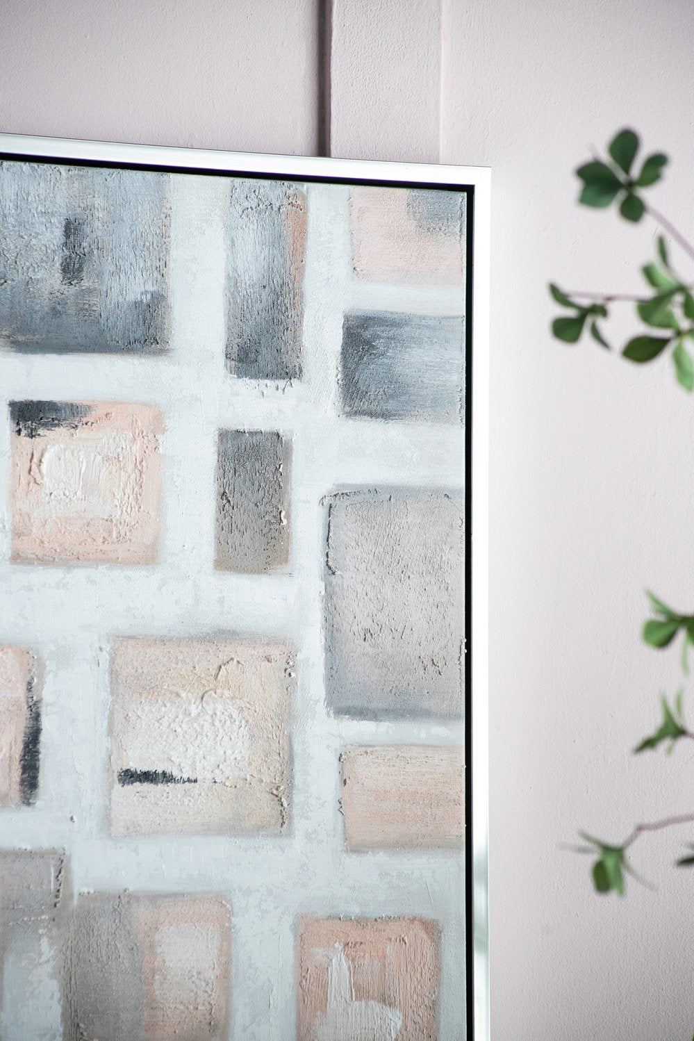 English Elm 39.4X39.4" Hand-Painted Wall Art - Modern European Stonework Design In Soft Pinks & Greys For Any Space W2078P313331