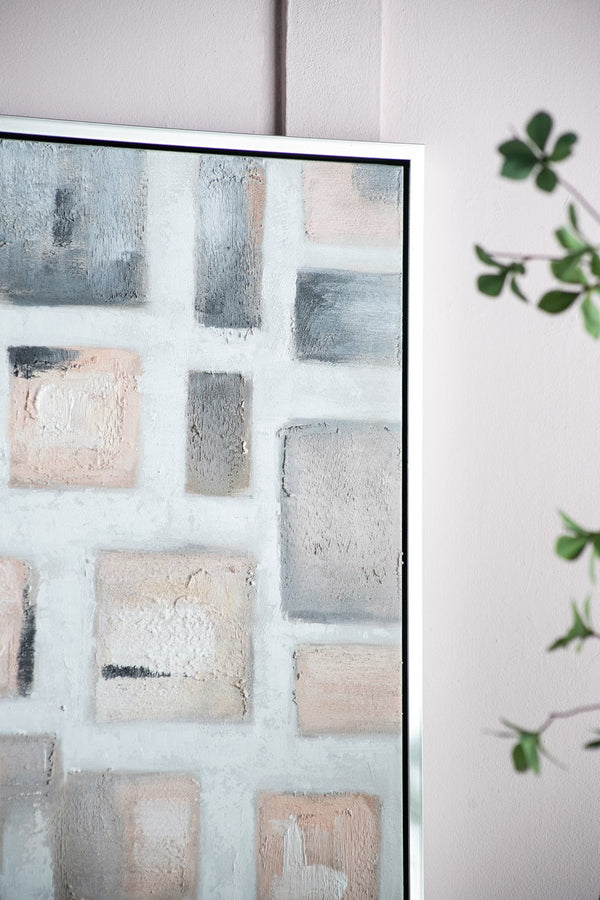 English Elm 39.4X39.4" Hand-Painted Wall Art - Modern European Stonework Design In Soft Pinks & Greys For Any Space W2078P313331