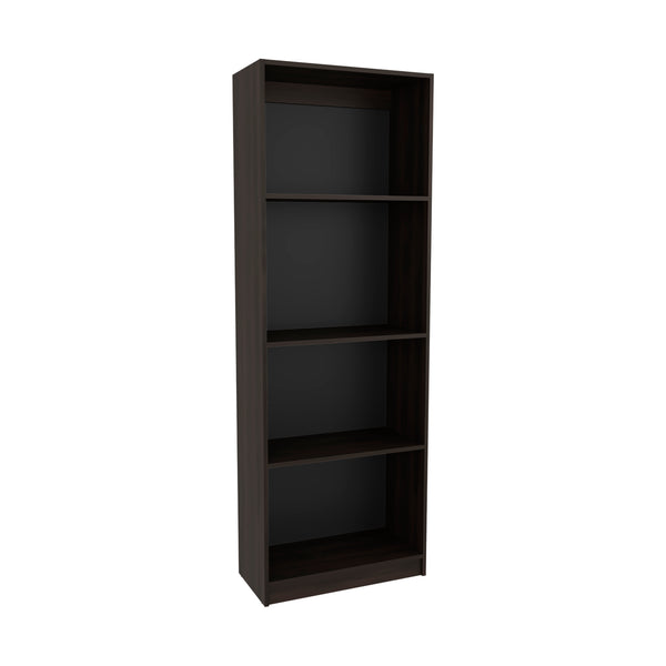 English Elm Bookcase Tiered 4-Shelf Dark Walnut & Black Wengue – Space-Saving Engineered Wood Display Unit B097P350329