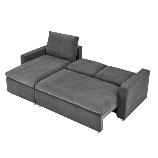 English Elm L L Shaped Convertible Sleeper Sofa Bed with Reversible Chaise, Pull-Out Bed, Hidden Storage Covers Grey W1117S00114