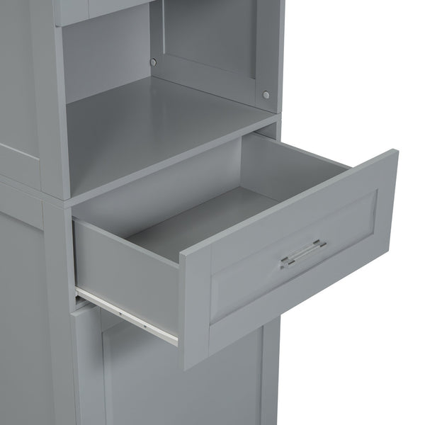 English Elm Tall Bathroom Cabinet with Tilt-Out Laundry Hamper, Adjustable Shelves, Anti-Tip Design & Large Storage Grey WF323481AAE