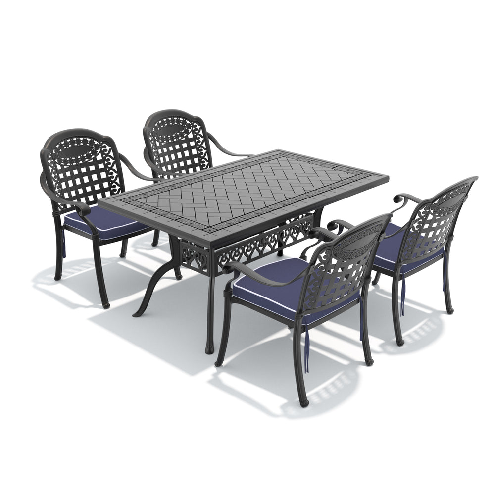 English Elm 5-piece Cast Aluminum Outdoor Dining Set Ornate Relief Patio Furniture Stackable Chairs W1710S00641