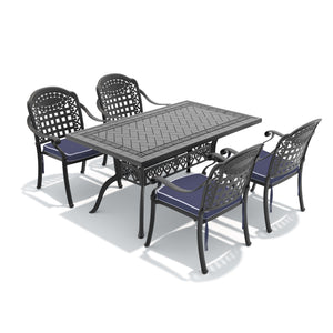 English Elm 5-piece Cast Aluminum Outdoor Dining Set Ornate Relief Patio Furniture Stackable Chairs W1710S00641