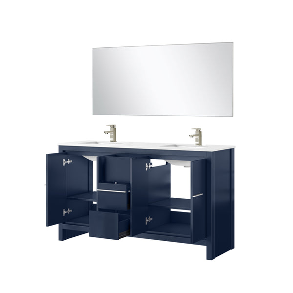 English Elm Navy Blue Double Bath Vanity Set With Cultured Marble Top, Brushed Nickel Faucet & 55" Mirror Included B2731S01726