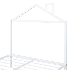 English Elm Full Metal Platform Bed with House-Style Headboard, Two Smooth Storage Drawers, Sturdy 350lb Capacity White MF320571AAK