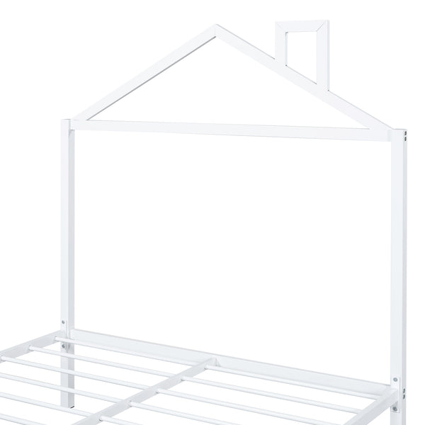 English Elm Full Metal Platform Bed with House-Style Headboard, Two Smooth Storage Drawers, Sturdy 350lb Capacity White MF320571AAK