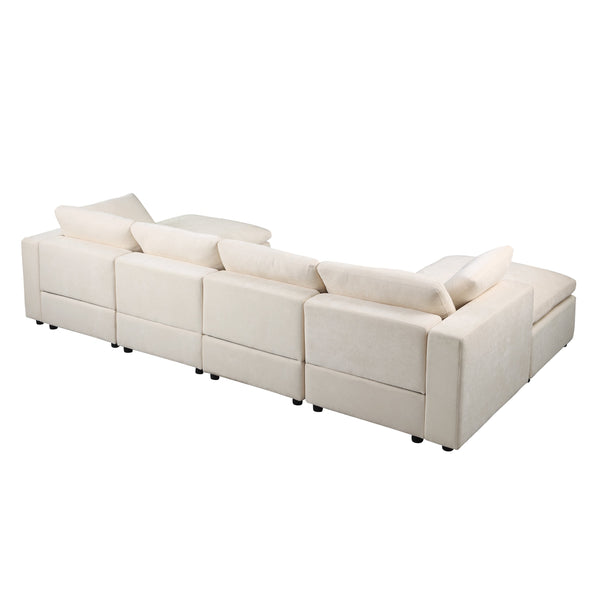 English Elm 123.6" Modular Sectional Sofa - U-Shaped Convertible Couch With Reversible Chaise & Ottomans, Beige W1123S00044