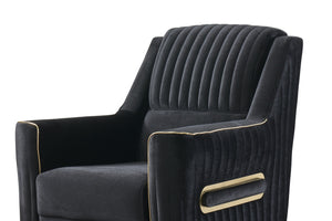 English Elm Melody Velvet Upholstered Accent Chair with Gold Trim, Vertical Stitching, Modern Black Comfort 93 G150109319