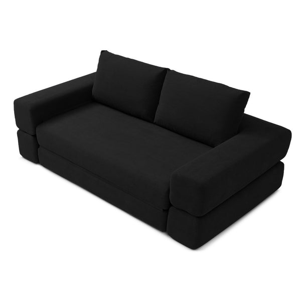 English Elm 81'' Corduroy Floor Sofa Convertible Loveseat Futon Sleeper with Foam Fill and Pillows Black W1117P459730