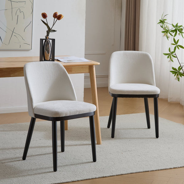 English Elm Dining Chair Set of 2 Mid-century Walnut Wood Frame Upholstered Seat and Back Beige N771P237031M