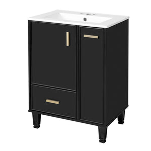 English Elm Christopher Knight Home® - 24" Bathroom Vanity with Ceramic Sink, Solid Wood Frame, Soft-Close Drawers & Ample Storage Appeal Black N759P269734B