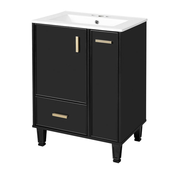 English Elm Christopher Knight Home® - 24" Bathroom Vanity with Ceramic Sink, Solid Wood Frame, Soft-Close Drawers & Ample Storage Appeal Black N759P269734B
