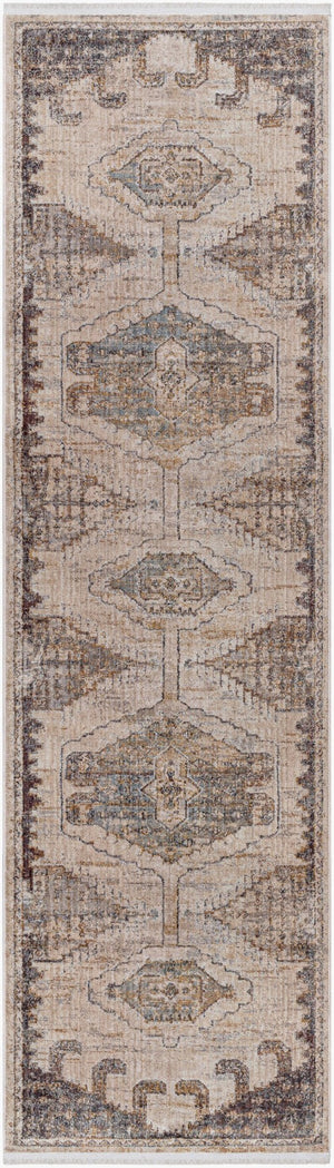 Livabliss Aida Traditional Fringe Accent Rug Polyester Pile Entryway Bedside Turkey Woven Beige, Gray 2'7" x 9' AAD2303-279