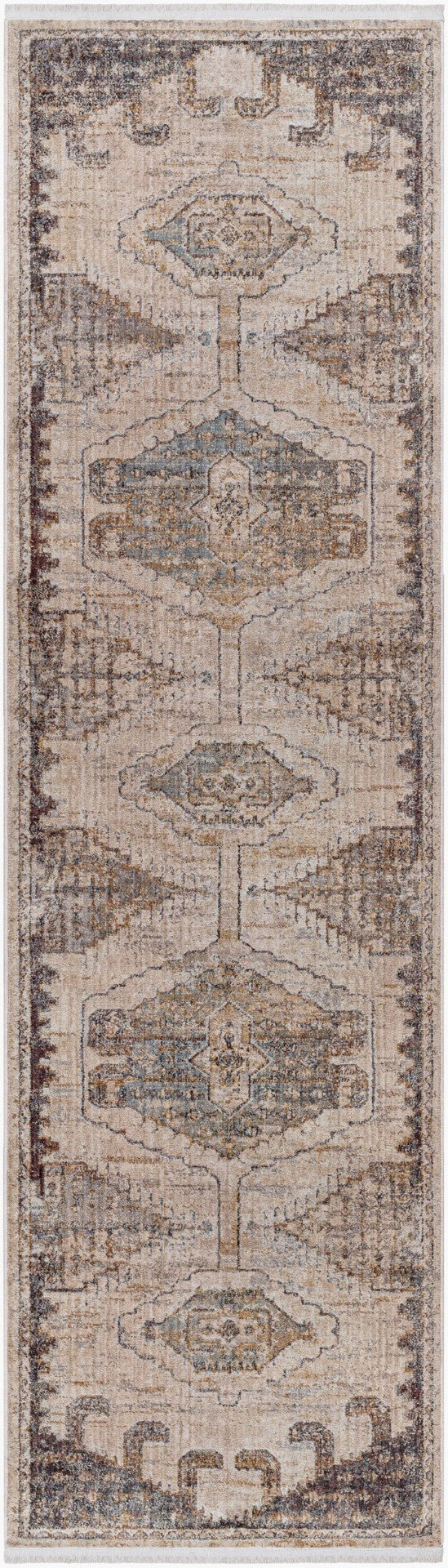 Livabliss Aida Traditional Fringe Accent Rug Polyester Pile Entryway Bedside Turkey Woven Beige, Gray 2'7" x 9' AAD2303-279