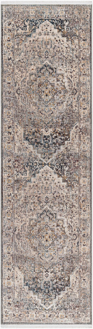 Livabliss Aida Medallion Turkish Polyester Area Rug with Fringe Border for Entryway or Hallway Beige, Medium G 2'7" x 9' AAD2311-279