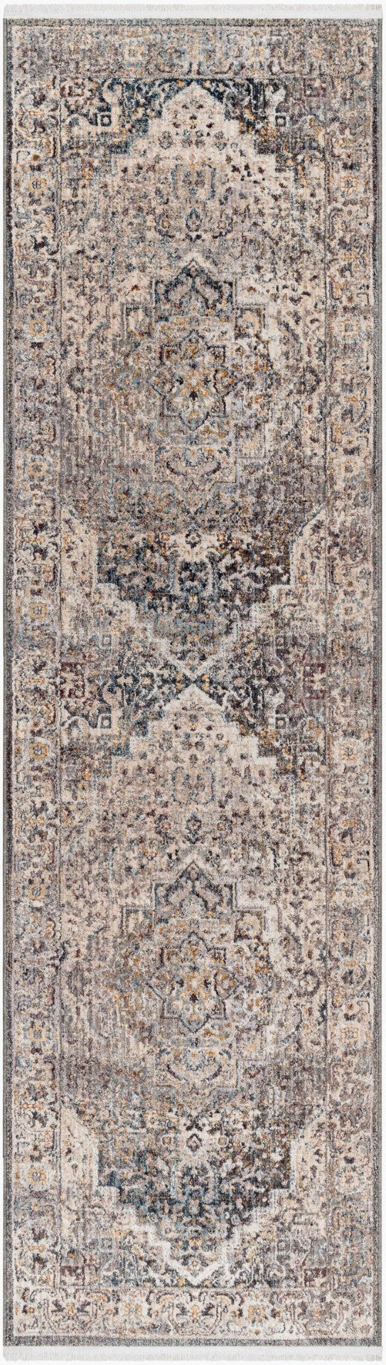 Livabliss Aida Medallion Turkish Polyester Area Rug with Fringe Border for Entryway or Hallway Beige, Medium G 2'7" x 9' AAD2311-279