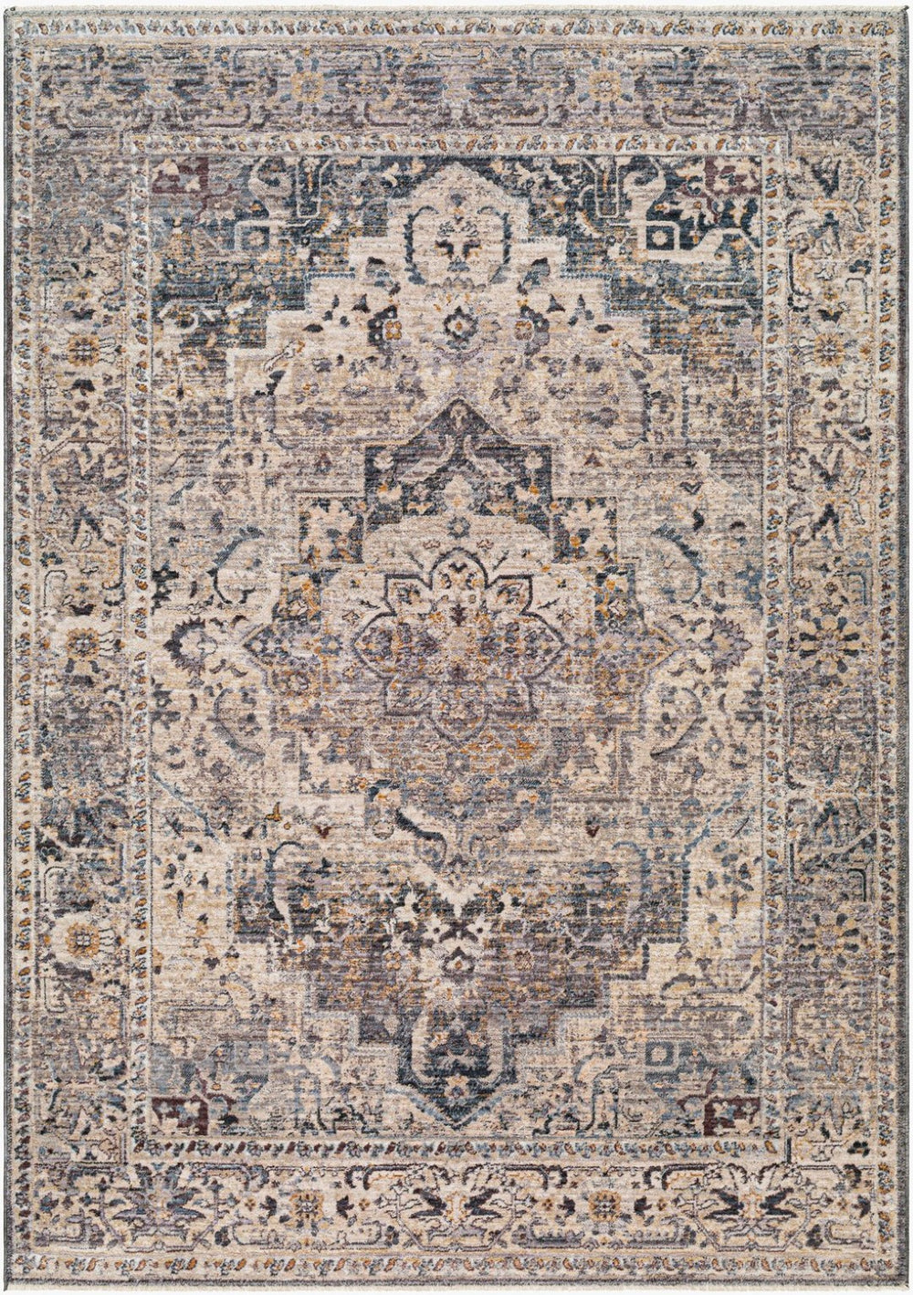 Livabliss Aida Medallion Turkish Polyester Area Rug with Fringe Border for Entryway or Hallway Beige, Medium G 8'10" x 13' AAD2311-81013