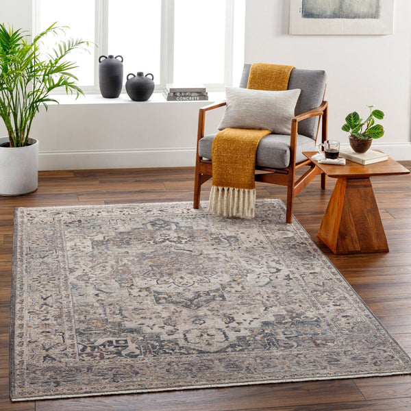 Livabliss Aida Medallion Turkish Polyester Area Rug with Fringe Border for Entryway or Hallway Beige, Medium G 8'10" x 13' AAD2311-81013