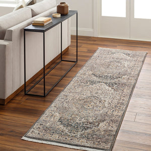 Livabliss Aida Medallion Turkish Polyester Area Rug with Fringe Border for Entryway or Hallway Beige, Medium G 2'7" x 9' AAD2311-279