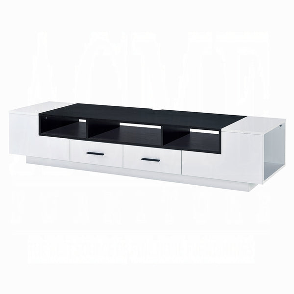 English Elm White White and Black 2-Drawer TV Stand with 5 Open Shelves, Supports 70" TV, Elegant Sturdy Cabinet Base B062P209410