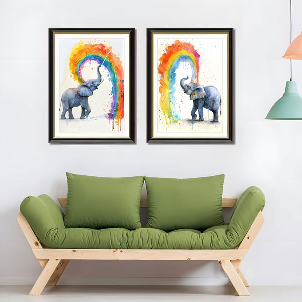 English Elm Set Of 2 Colorful Elephant Prints – Modern Framed Wall Art With Replaceable Canvas For Kids & Living Rooms T3976P383241-GIGA