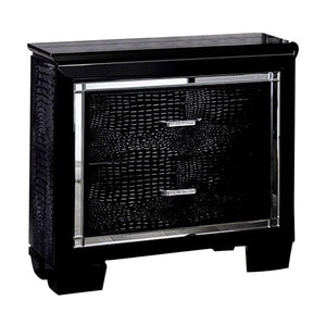 English Elm Contemporary Crocodile-Textured Nightstand with LED Mood Lighting, Dovetail Drawer & Mirror Accents Black 34 L x 21 W x 35 H B011P232476