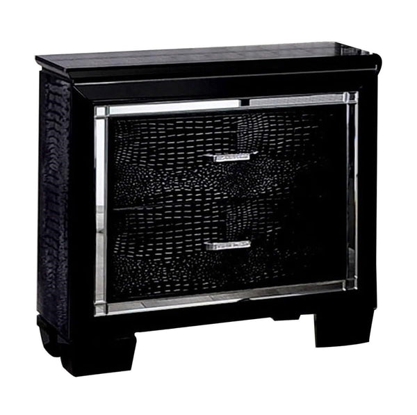 English Elm Contemporary Crocodile-Textured Nightstand with LED Mood Lighting, Dovetail Drawer & Mirror Accents Black 34 L x 21 W x 35 H B011P232476