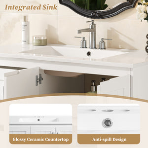 English Elm 36'' Wall Mounted Bathroom Vanity with Ceramic Sink, Solid Wood & MDF Floating Cabinet with Drawers White N710P293299K