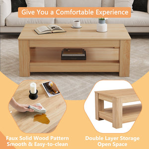 English Elm A Modern Two-tier Mdf Coffee Table with Open Shelf for Living Room Storage W3875P392270