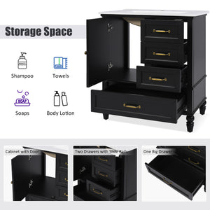 English Elm Christopher Knight Home® - 30" Bathroom Vanity with Ceramic Sink, Acacia & MDF Cabinet, Soft-Close Door & Drawers Black N759P346895B