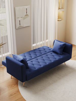 English Elm 71-inch Convertible Loveseat Sofa Bed in Blue Velvet with Gold Legs, 600LB Capacity, Compact Chic W165880950