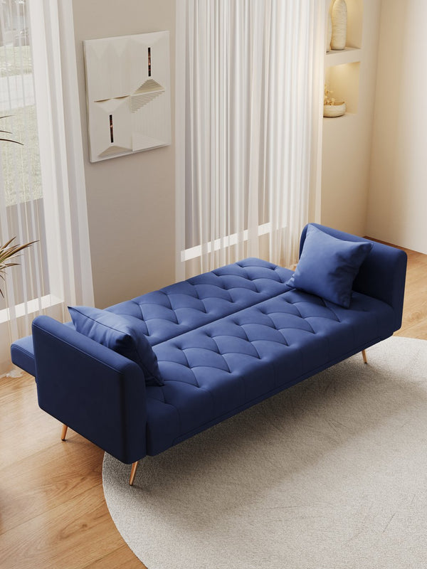 English Elm 71-inch Convertible Loveseat Sofa Bed in Blue Velvet with Gold Legs, 600LB Capacity, Compact Chic W165880950