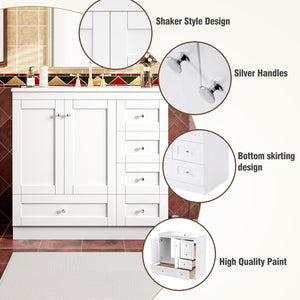 English Elm 36 36" Modern Shaker Bathroom Vanity with Ceramic Sink, Soft-Close Drawers & Doors, Durable Handles White N729P288872K