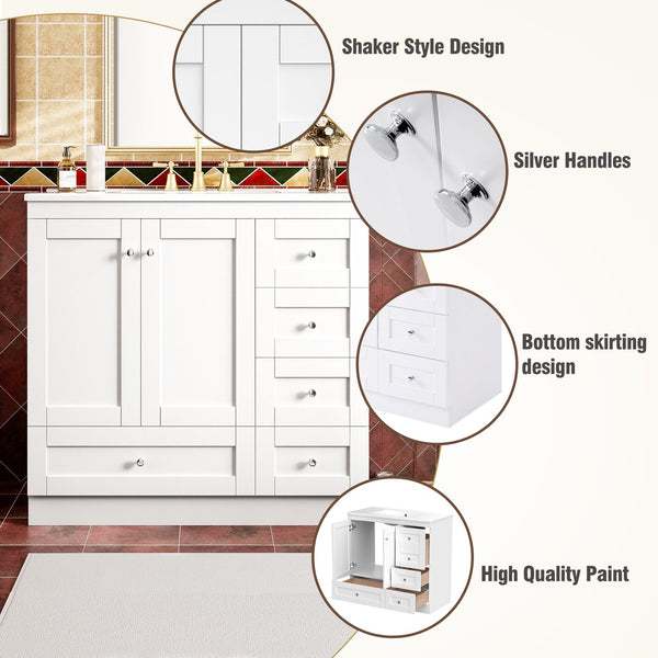 English Elm 36 36" Modern Shaker Bathroom Vanity with Ceramic Sink, Soft-Close Drawers & Doors, Durable Handles White N729P288872K