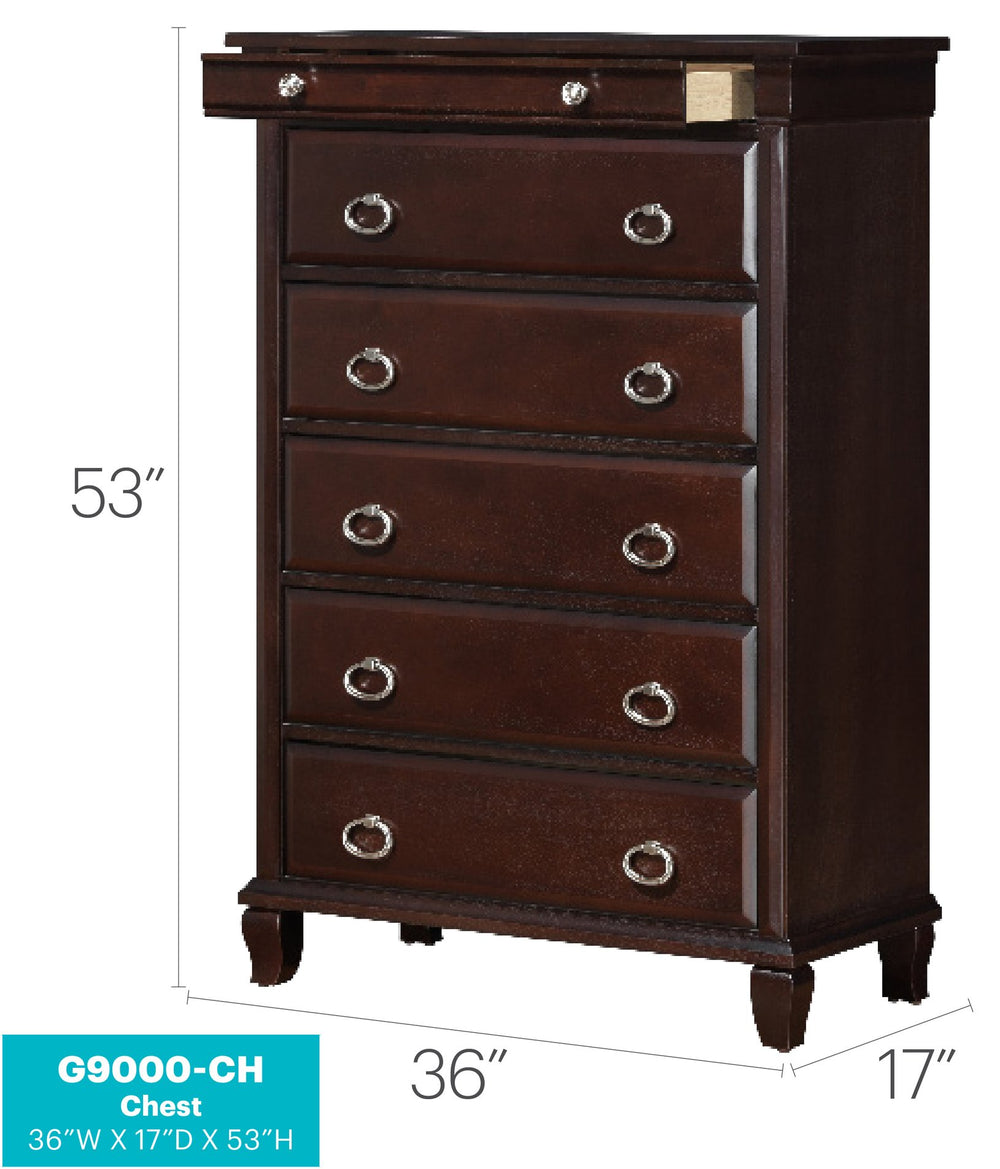 English Elm Triton G9000-CH Cappuccino Chest with Felt-Lined Jewelry Drawers, Bevel Mirror, Durable Wood Veneer B078118440