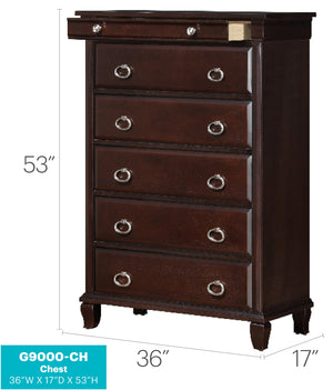 English Elm Triton G9000-CH Cappuccino Chest with Felt-Lined Jewelry Drawers, Bevel Mirror, Durable Wood Veneer B078118440