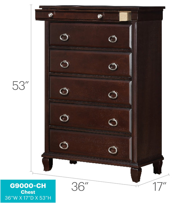English Elm Triton G9000-CH Cappuccino Chest with Felt-Lined Jewelry Drawers, Bevel Mirror, Durable Wood Veneer B078118440