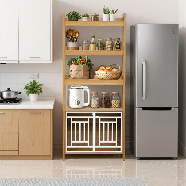 English Elm Modern 2 IN 1 Dog Furniture Leaning Ladder Bookshelf with Hidden Kennel, Walnut Mid-Century Storage for Dogs up to 50lbs N843P256446W