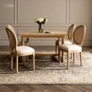 English Elm French Country Dining Chairs Set of 2 Linen Upholstered Round Back Farmhouse Seating W3426P478063