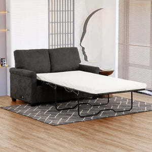 English Elm Convertible Twin Sleeper Sofa with USB Ports — Dark Gray 54" Compact 2-Seater Sofa Bed with Pocket Springs, Linen Upholstery & Side Outlet for Small Spaces B011P198404