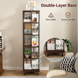 English Elm 5 Tier Rotating Corner Bookcase Rustic Brown Steel Wood Spinning Floor Shelf W2641P399191