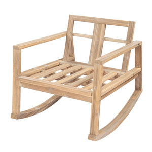 English Elm Outdoor Acacia Wood Rocking Chair with Cushions Teak Finish Porch Seating N772P369382W