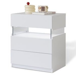 English Elm Led Nightstand with Rgb Acrylic Glow Panel Three Drawers Walnut Bedroom Table White W2178P412300